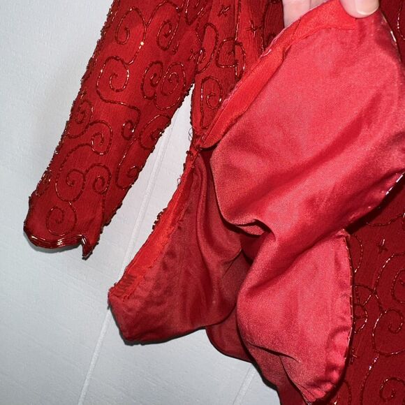 Valerie Stevens Pure Silk Vintage Women’s Heavy Beaded Top Holiday Party Red 14 - Picture 6 of 7